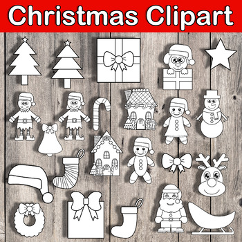 Preview of Christmas Clipart Set / 23 black and white PNG clip art 