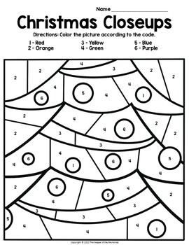 Christmas Closeups Color by Number Worksheets (No Prep Color by Code ...