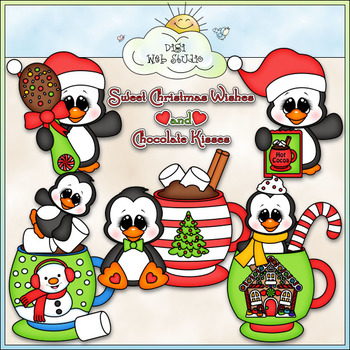 Christmas Cocoa Penguins - CU Clip Art & B&W Set by Digi Web Studio