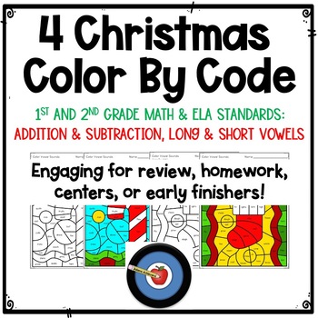 Preview of Christmas Color By Code Addition, Subtraction, Short & Long Vowels