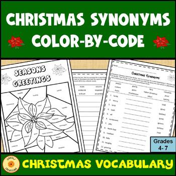 Preview of Christmas Color By Code Synonyms Worksheet