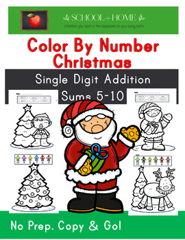 Preview of Single Digit Christmas Color By Number Addition Sums to 10