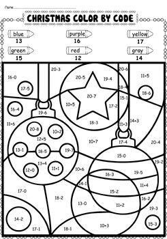 Christmas Color By Number Addition and subtraction up to 20 by The Kid ...