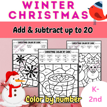 Preview of Christmas Color By Number Addition and subtraction up to 20