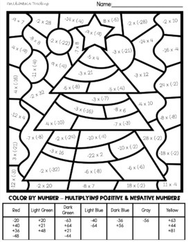Christmas Color By Number Math Activity 7th Grade by Mrs Kayla Durkin