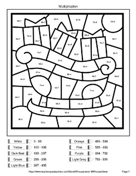 Christmas Color By Number - Multiplication: 2-Digit by 1-Digit by ...