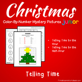 Christmas Telling Time Coloring Worksheets, Mystery Pictur