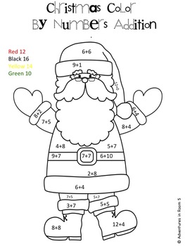 Christmas Color By Numbers (Addition and Subtraction) by Adventures in ...