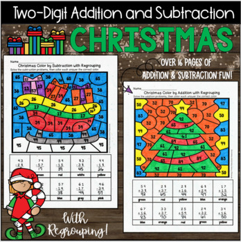 Preview of Christmas Color By Two-Digit Addition And Subtraction With Regrouping 