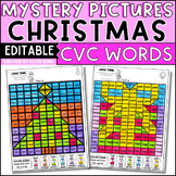 Christmas Color by CVC Words Mystery Pictures Editable Worksheets