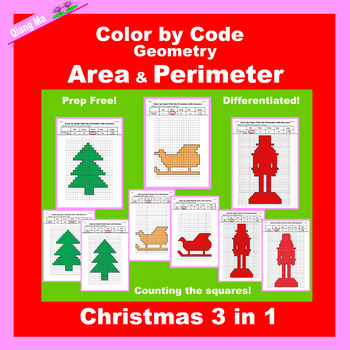 Preview of Christmas Color by Code: Area and Perimeter 3 in 1: Count Squares