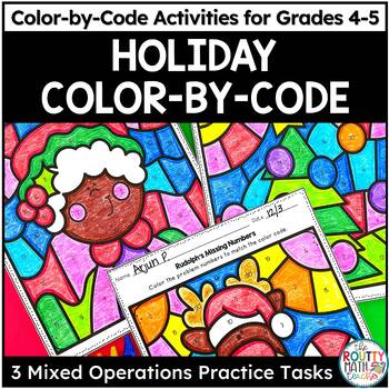 Preview of Christmas Color by Code Math Activities: One-Step Equations