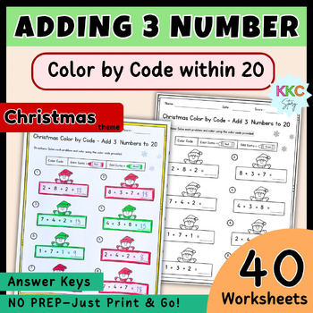 Preview of Christmas Color by Code Gingerbread Math | Add 3 Numbers within 20