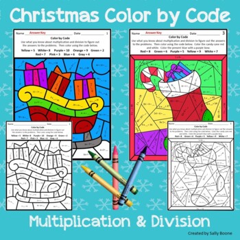Christmas Color by Code - Multiplication & Division Worksheets by Sally ...