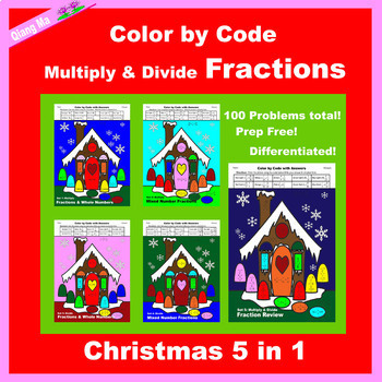 Preview of Christmas Color by Code: Multiply and Divide Fractions 5 in 1