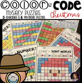 Preview of Christmas Color by Code Mystery Puzzles {Editable}