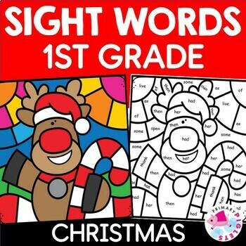 Preview of Christmas Color by Code Sight Words Coloring Pages First Grade Dolch