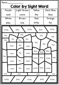 Christmas Color by Code: Sight Words (Pre-Primer) by Miss G's Classroom ...