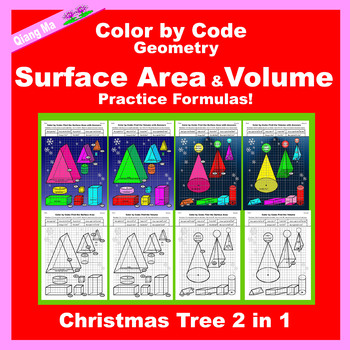 Preview of Christmas Color by Code: Surface Area and Volume Tree 2 in 1: Practice Formulas!