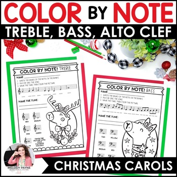 Preview of Christmas Carols Color by Note Music Coloring Pages & Worksheets for Piano
