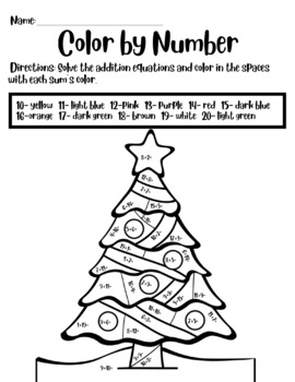 Christmas Color by Number ADDITION Worksheets 2-PACK (Sums 1-20)