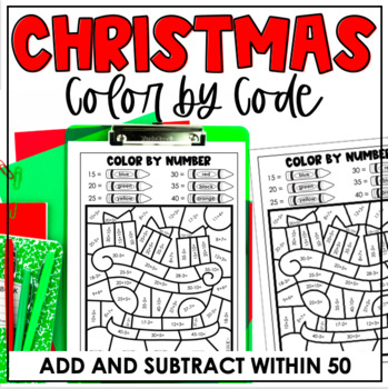 Preview of Christmas Color-by-Number Activities | Add & Subtract Within 50