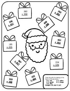 Christmas Color by Number Addition Christmas Three Digit Addition ...