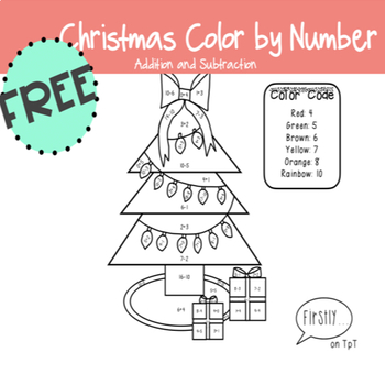 Christmas Color by Number: Addition and Subtraction by Firstly | TpT