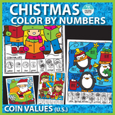 Christmas Color by Number: Coin Values and subtracting money