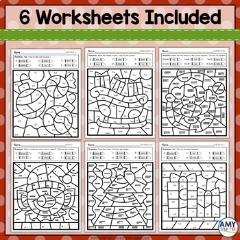 Christmas Color by Number Kindergarten Math Worksheets