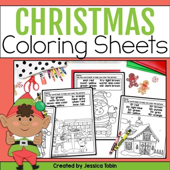Preview of Christmas Coloring Pages - Christmas Color by Sight Word and Number Sheets Craft
