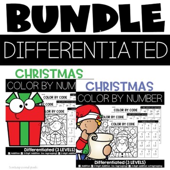 Preview of Christmas Color by Number {differentiated} Addition Bundle
