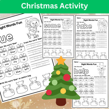 Preview of Christmas Color by Sight Word Practice Worksheets Editable Activities