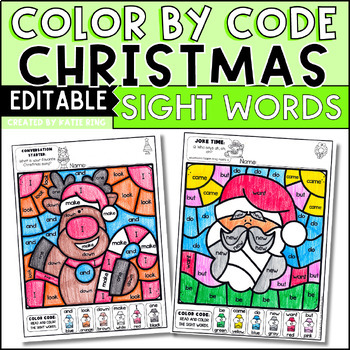 Preview of Christmas Color by Sight Word Practice Worksheets Editable Activities