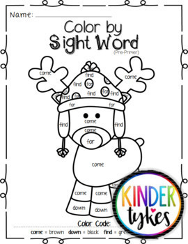 Christmas Color by Sight Word (Pre-primer) by Kinder Tykes | TpT