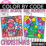 Christmas Color by Sight Word and Numbers Editable FREEBIE