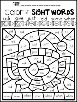 free printable color by sight word kindergarten