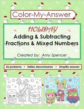 Preview of Adding and Subtracting Fractions - Christmas Color-code Activity