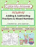 Adding and Subtracting Fractions - Christmas Color-code Activity