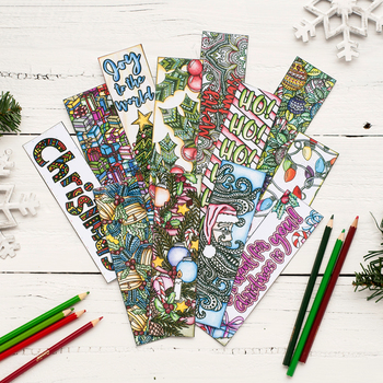 Preview of Christmas Coloring Bookmarks - 12 x Printable bookmarks, 8.5x11" PDF template