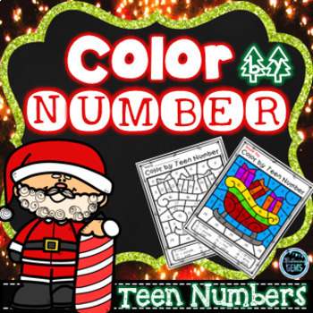 Preview of Christmas Coloring | Color by Teen Number Christmas | Teen Numbers Kindergarten