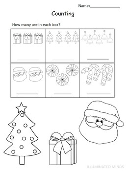 Christmas Coloring No Prep Addition, Subtraction, Counting Free Version
