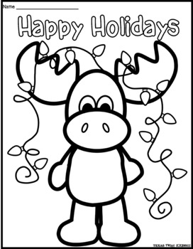 Preview of Christmas Coloring Page Moose with Lights {Texas Twist Scribbles}