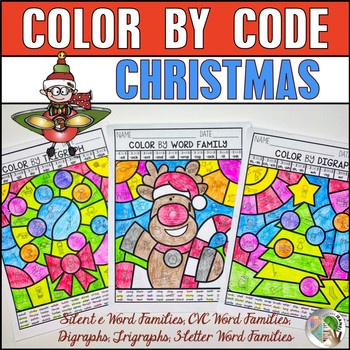 Preview of Christmas Coloring Pages Christmas Activities Color by Code Phonics