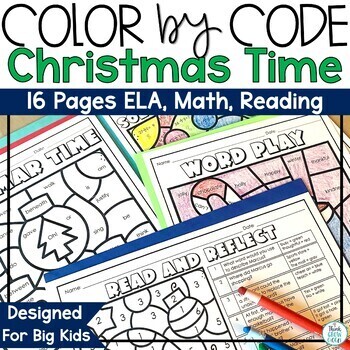 Preview of Christmas Coloring Pages Color by Number December Math Reading Grammar 