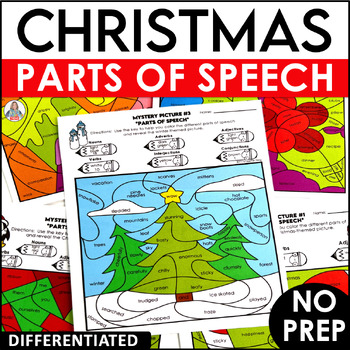 Preview of Christmas Coloring Pages - Parts of Speech Color By Number Worksheets