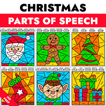 Preview of Christmas Coloring Pages - Parts of Speech Color by Code - Grammar Activity