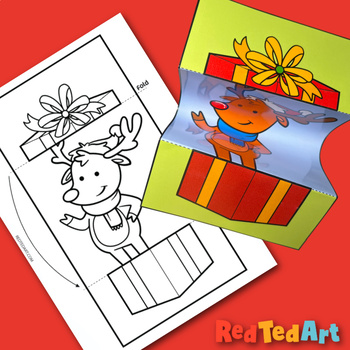 Christmas Coloring Pages: Pop Up Surprise Reinder in Gift Box - Printables