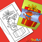 Christmas Coloring Pages: Pop Up Surprise Reinder in Gift 