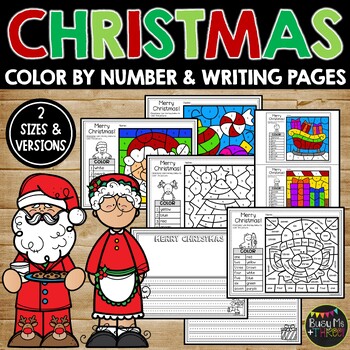 Preview of Christmas Activities for Math and Writing | Color by Number and Writing Sheets
